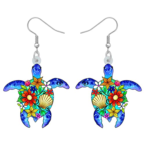 DALANE Acrylic Sea Turtle Tortoise Earrings Dangle Drop Cute Ocean Animals Jewelry Charms Gifts for Women Girls Kids, 21mm x 35mm, Acrylic, No Gemstone