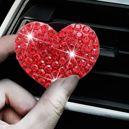 4 Pcs Bling Heart Air Vent Clips, Crystal Diamond Heart Air Fresheners Vent Clips; Cute Car Vent Decoration Accessories For Women Girls(Red)
