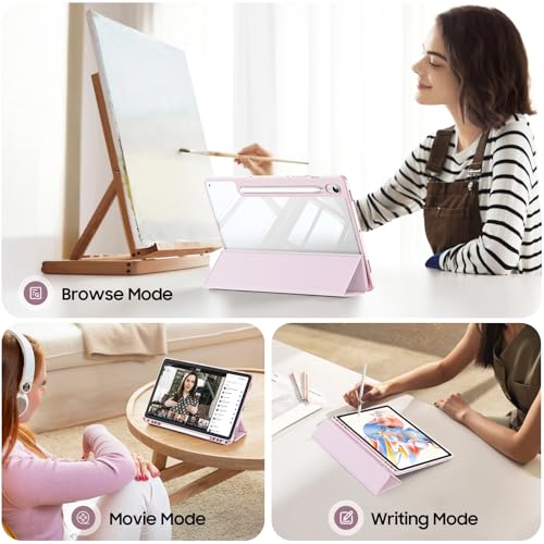 Image of Fintie Hybrid Slim Case for Samsung Galaxy Tab S9 FE 10.9 Inch /Galaxy Tab S9 11 Inch 2023 with S Pen Holder, Shockproof Cover with Clear Transparent Back Shell, Auto Wake /Sleep, Pink