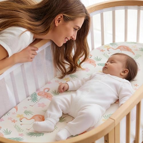 Image of Gllquen Baby Bassinet Sheets 4 Pack, Breathable Cozy Fitted Mattress Sheet | 32 inchx16 inch Soft Baby Sheets for Boys Girls, Compatible with Halo, Snoo, Uppababy, Universal fitted,Baby Gift,