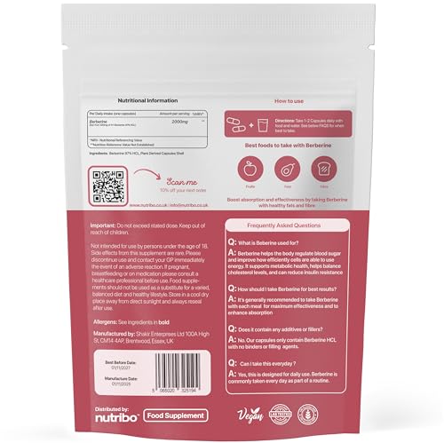 Berberine 97% HCL 2000mg | 120 Vegan Capsules | 4 Month Supply | One-Per-Day | No Fillers, Binders or Additives | Made in The United Kingdom - Image 3