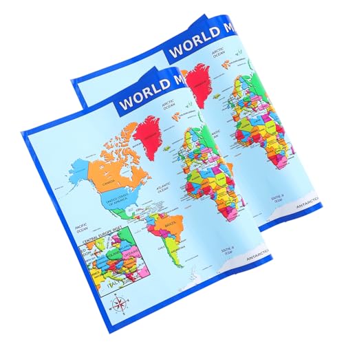 FUNOMOCYA 2 Sztuki World Map Poster for Educational Learning Large Wall Map with Bright Colors for Home Classroom Nursery Decor