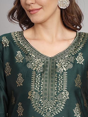 Image of VredeVogel Women's Cotton Silk Jacquard Kurta Pant Set with Banarasi Silk Dupatta