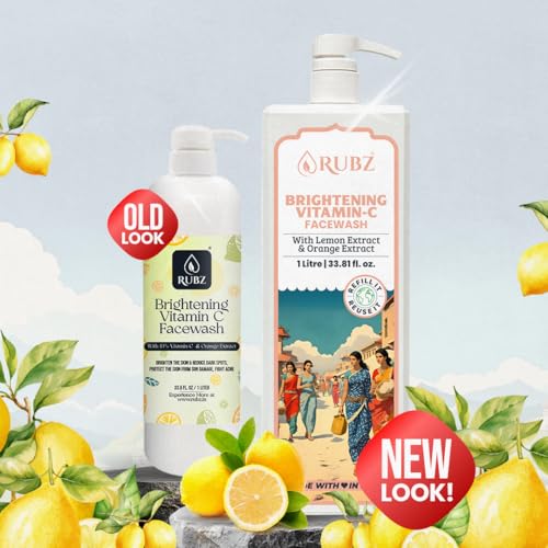 Image of Rubz Brightening Vitamin-C Face Wash With Orange Peel & Lemon Extract | Brighten & Refreshed Skin | Gentle Cleansing & Revitalizing | For Men & Women, Daily Use | 1 Litre