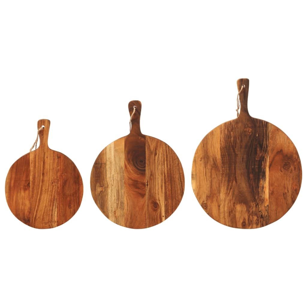 Solivagant Schneidebrett 3 STK. Massivholz Akazie, Küche Esszimmer,Küchenhelfer -utensilien,Schneidebretter, 4.15 kg-376052
