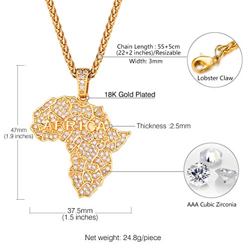 Richsteel Mens Necklaces for Womens Shiny Cubic Zirconia Africa Map/Broken Heart/Praying Hands/Cross Pendent with Spiga Chain Gold/Platinum Plated Hip Hop Jewely4