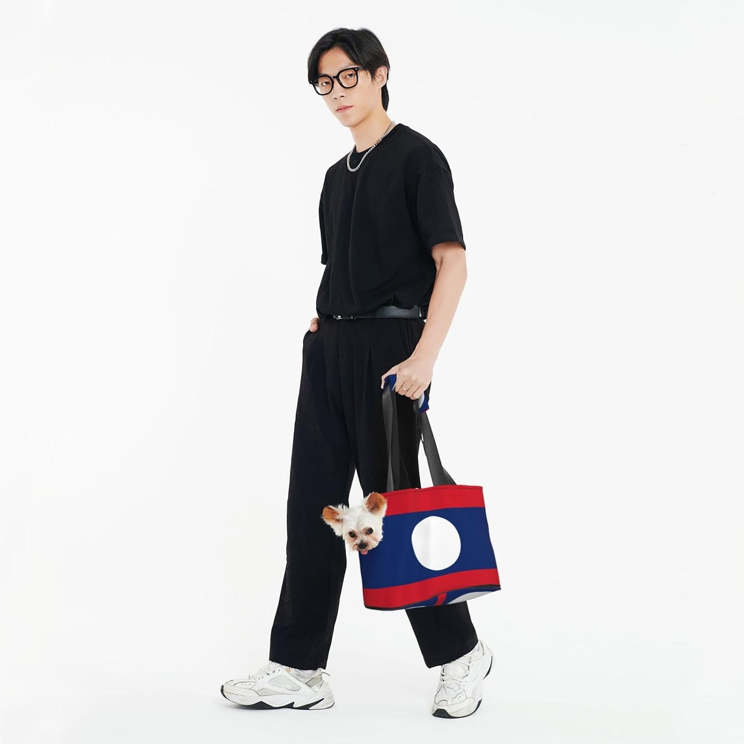Flag of Laos Pet Tote Bag for Small Dogs and Cats, Travel Shoulder Carrier, 15.2 x 10.4 x 7.5 Inches, Polyester, with Adjustable Shoulder Strap image 5