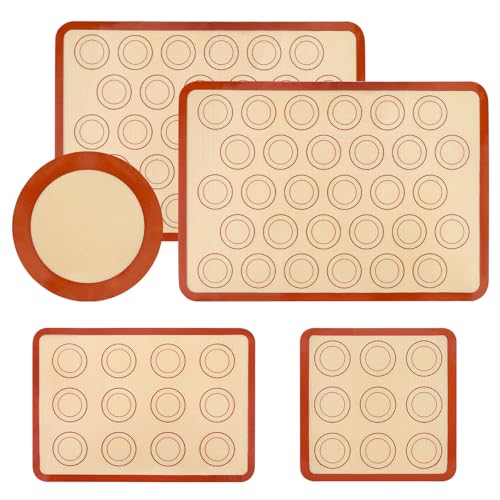 5-Piece Silicone Baking Mat Collection - Non-Stick, Food-Grade, Reusable Oven Liners for Perfect Macarons, Cookies, Pizza, Bread, and Pastries in Round and Square Shapes
