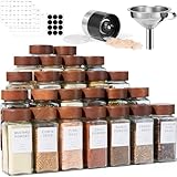 Yangbaga 24PCS Glass Spice Jars set-Glass Jars With Wooden Lids with Shaker Lids- Spices & Seasoning -Kitchen Storage & Organisation of Spice Jars With Lids And Labels Stickers…