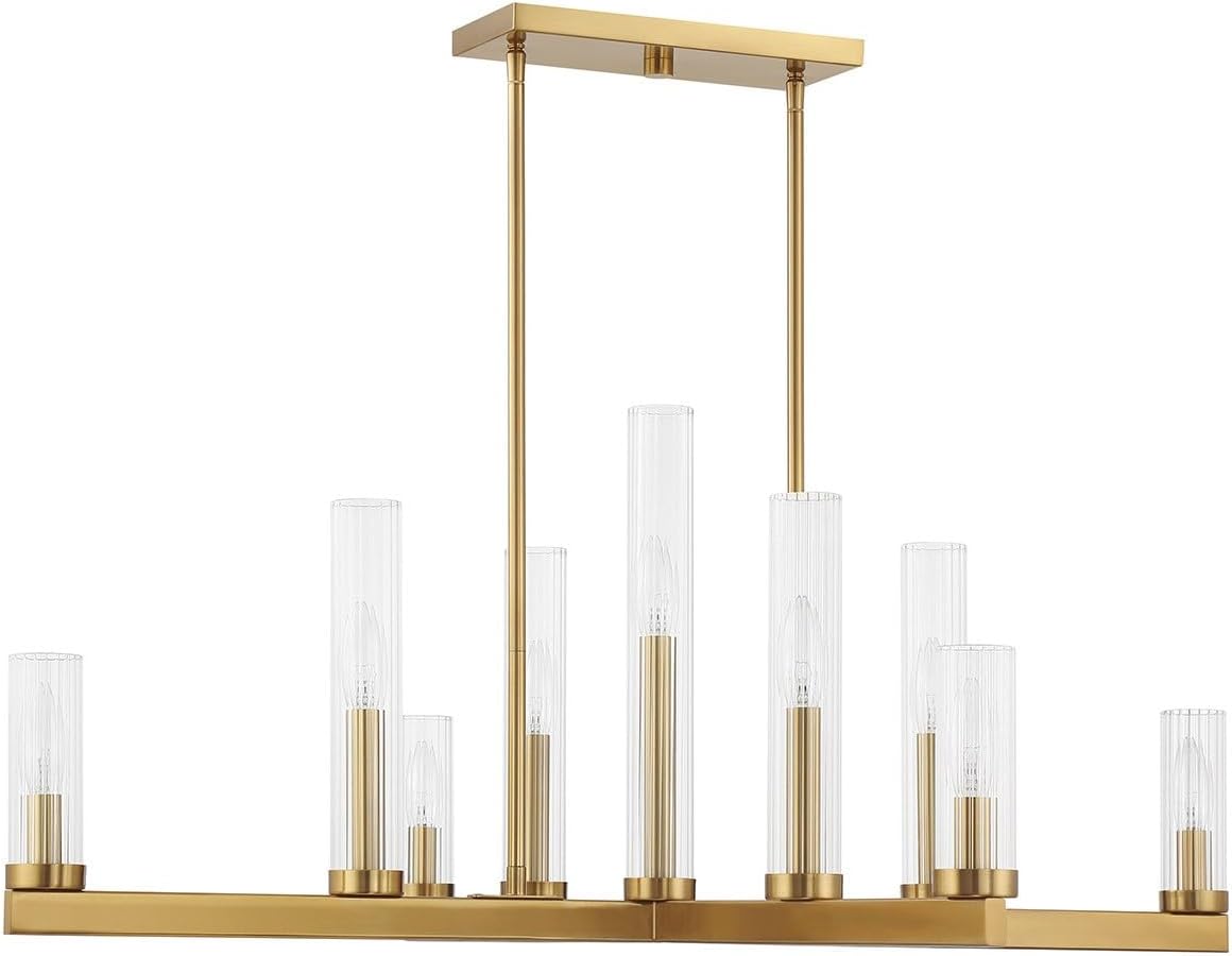 Savoy House 1-2635-9-322 Carina Vintage Traditional Clear Ribbed Glass Chandelier, 9-Light 540 Total Watts, 15" H x 38" W, Warm Brass