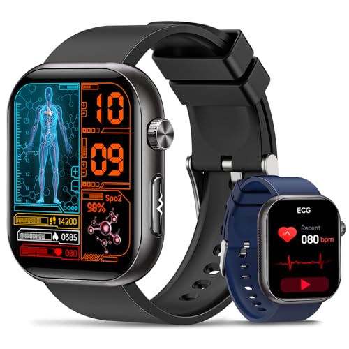 2026 Neue Smartwatch Herren mit EKG/HRV/ΒΙυtｚυcker/Blutdruck/Mikro-Gesundheitscheck, 1,97' AMOLED Gesundheitsuhr mit 24H Herzfrequenz SpO2 Schlafmonitor, BMI, Körpertemperatur für iOS Android