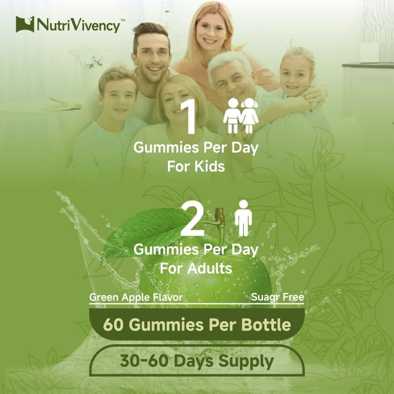 Liposomal L-Theanine Gummies, Sugar Free L Theanine 400mg Gummies Supplement for Adults & Kids, l'theanine Chewable for Relax & Improved Focus, Enhanced Absorption, Vegan, Green Apple Flavor, 60 Count - Image 7