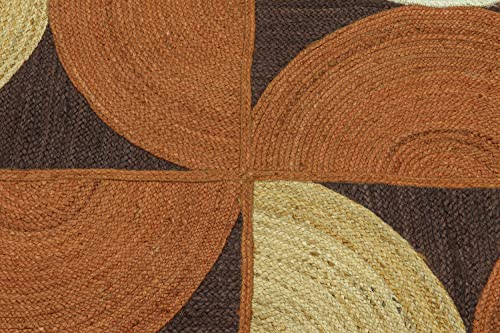 Tapis géométrique marron d'Inde d'une qualité artisanale exceptionnelle