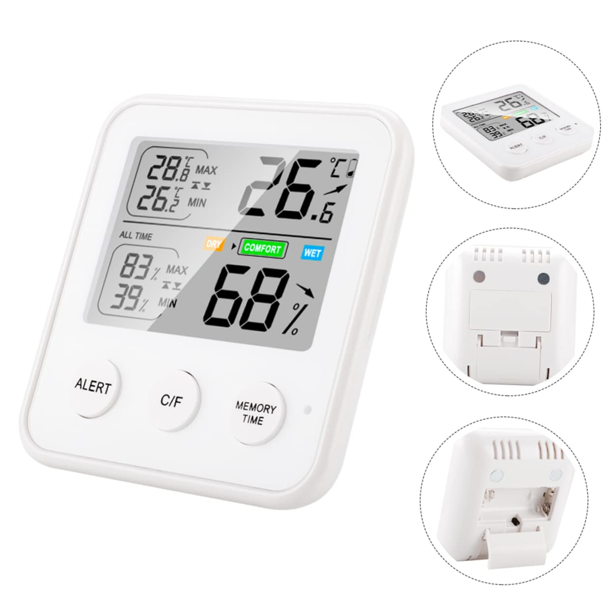POPETPOP 3 Pièces thermomètre bebe bébé thermometre digital Température serré petit multi-outil jauge d'humidité humidimètre hygromètre Composants electroniques blanche