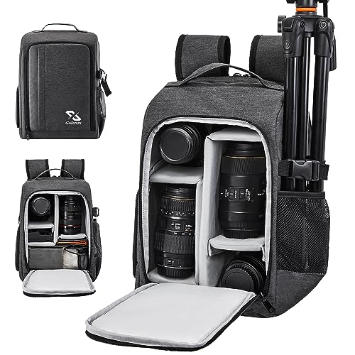 Golkcurx Camera Bag for DSLR/SLR Cameras，Camera Backpack Waterproof for Photographers Dark Grey S