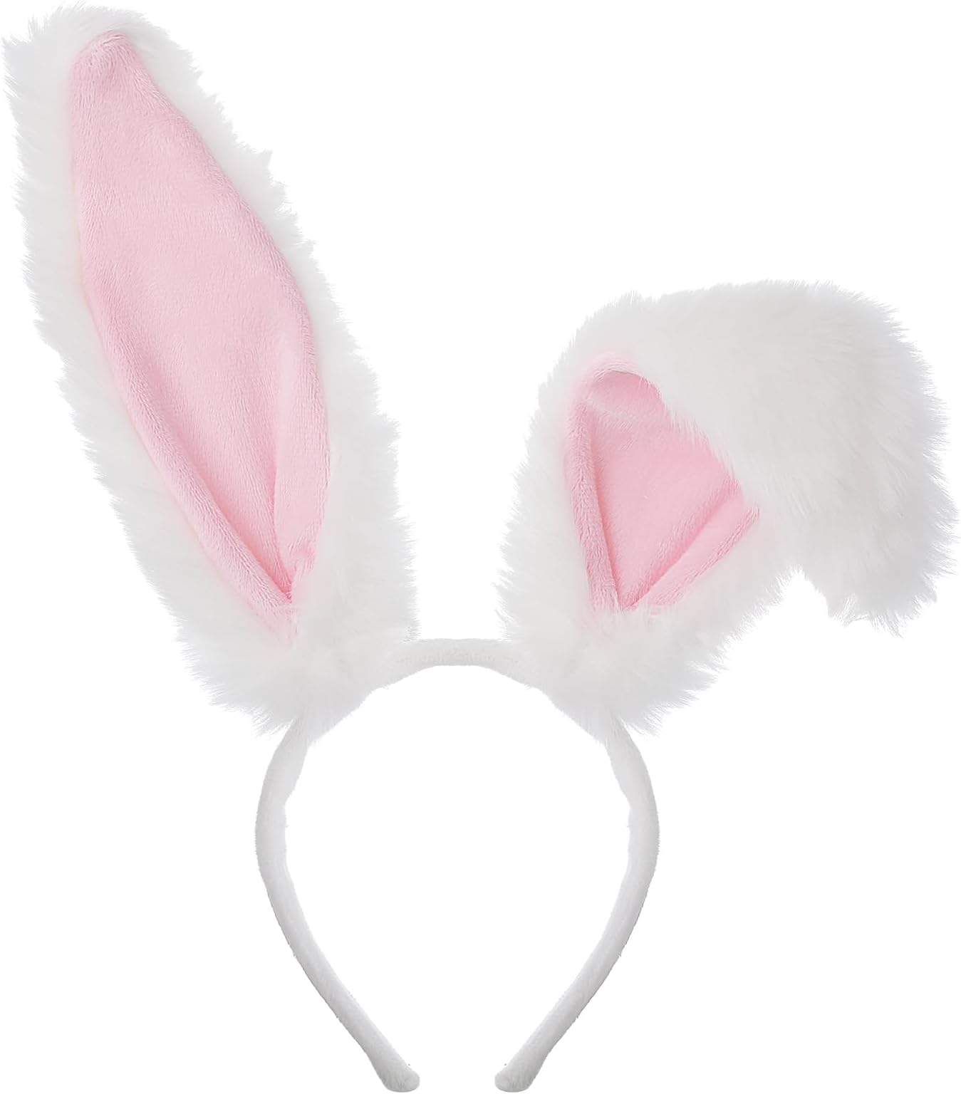 Gjinxi Easter Bunny Ears Headband, White Furry Ears Hairband for Women, Bendable Rabbit Ears Headwear Costume for Party Prom Cosplay, Easter Halloween Christmas Costume Washing Makeup Hairwear