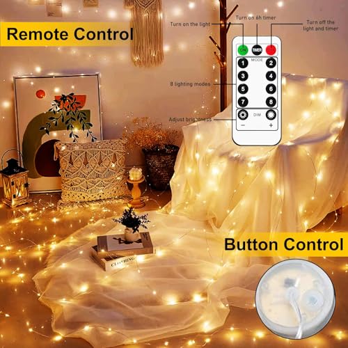 2 Stück Lichterkette Klein 2m 200 LED Lichterschweif Mit Batterie Und Fernbedienung, 8 Modi Wasserfall Lichterketten Wasserdicht Lichterbündel, LED Lichterbündel Für Innen Außen Garten Deko (Warmweiß)