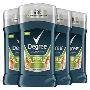 DEGREE Men Aluminum Free Deodorant Men’s Fragrance Mandarin Vetiver for 48Hour odor protection, 2.6 Ounce (Pack of 4)