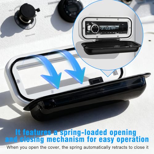 Image of Herdio Water-Resistant Marine Stereo Cover - Smoke-Tinted Heavy-Duty Boat Radio Protector with Flip-Up Door, Spring-Activated Release, and Included Mounting Gasket（White）