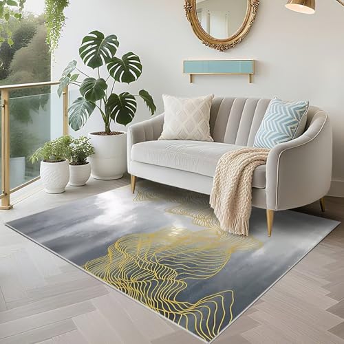 Tapis de salon rayé jaune abstrait 130x200cm durable - 6