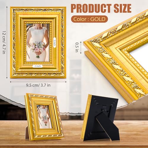 Image of 24 Pcs 2 x 3 Inch Small Gold Picture Frames Bulk Mini Vintage Antique Ornate Retro Baroque Photo Frames with Backboard for Wall Hanging Tabletop Home Decor Wedding Christmas Display