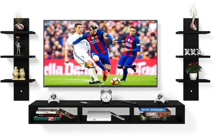 Maaz Art Craft Wooden TV Entertainment Unit/TV Cabinet for Wall/Set Top Box Holder for Home/Wall Set Top Box Shelf Stand/TV Stand Unit for Wall for Living Room (Black)