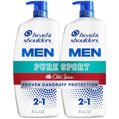 Head & Shoulders Mens Anti-Dandruff Shampoo and Conditioner with 1% Pyrithione Zinc, Old Spice Pure Sport Men's 2-in-1 Twin Pack, Shampoo for Men, 31.4 fl oz Each