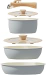 ShanSon 6 Pieces Kitchen Non-Stick Cookware Sets with Removable Handle, Stackable Pots and Pans Set Nonstick for Induction Gas RVs Camping Space Saving，Gray