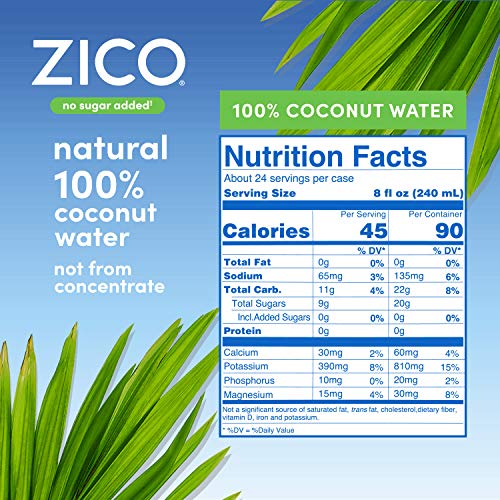 Image of Zico 100% Coconut Water, NO added Sugar, Refreshingly Delicious, Hydration with Electrolytes, 16.9 Fl Oz (Pack of 12)