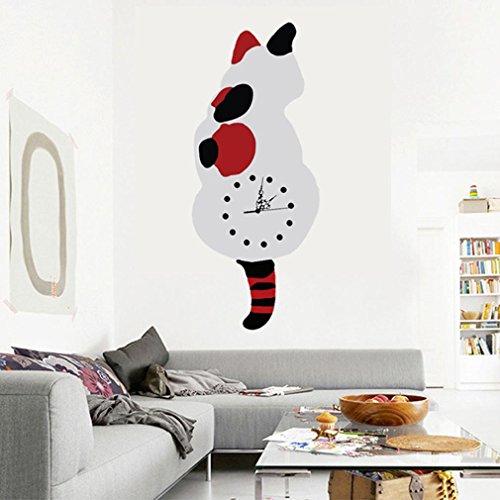 Gusspower Orologio creativo da parete a forma di gatto, per la cameretta dei bambini, impermeabile, in acrilico, con coda mobile, acrilico, Weiß A