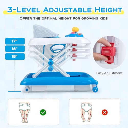 Image of BABY JOY Baby Walker, 4 in 1 Foldable Activity Walker with Adjustable Height, Music, Lights, Anti-Rollover Toddler Push Walker, Baby Walker with Wheels for Boys Girls 7-14 Months (Blue)