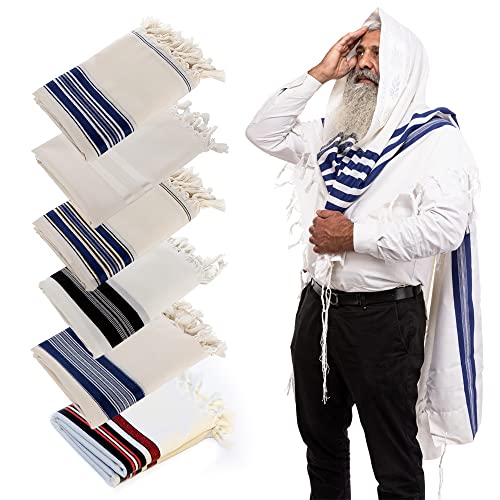 Image of HOLY VOICE 100% Wool Tallit Prayer Shawl Kosher Certified White with Stripes for Men, Made in Israel w / 100% Wool Tzitzit