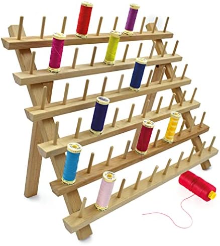 Spools Wooden 60 Thread Rack for Cotton Reel Holder and Sewing Thread Organisation, Hanging Hooks Free Standing or Wall Mounted - Hooks for Sewing, Quiltying, Embroidery, Hair Braiding