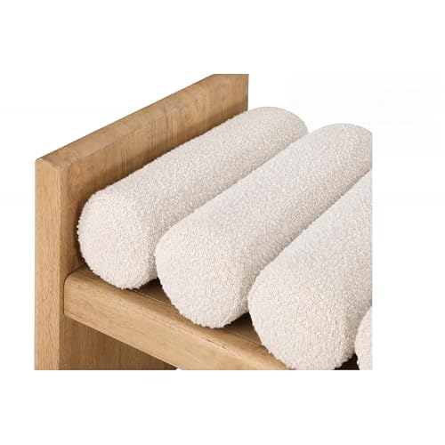 First of a Kind Modern Bench with Solid Wood Finish & Cream Boucle seat, Contemporary Boucle Kitchen & Dining Room Bench, entryway Bench, Bedroom Bench, Waiting Room Bench (Natural, 32\")