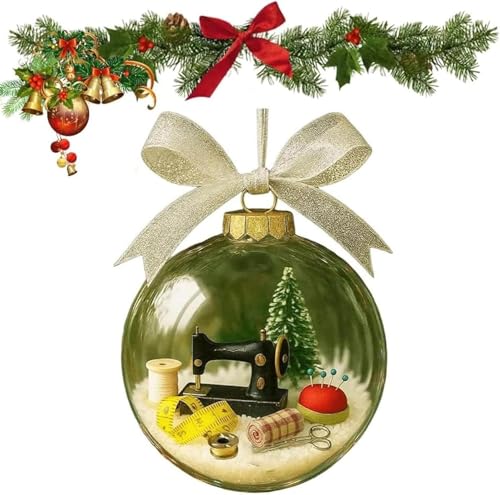 Holiday Sewing Snow Globe Ornament, Vintage Sewing Machine Christmas Tree
