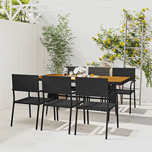 Mobilier de jardin 7 pièces polyrotin noir résistant intempéries durable - 2