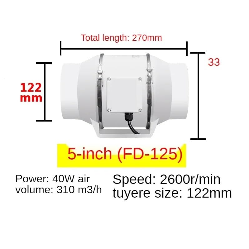 Extractor De Aire 4/5/6 Pulgadas For El Hogar, Silencioso, Conducto En Línea, For Baño, Cocina, Inodoro, Pared, Purificador ExtraccióN De Alta Eficiencia(5 inch)