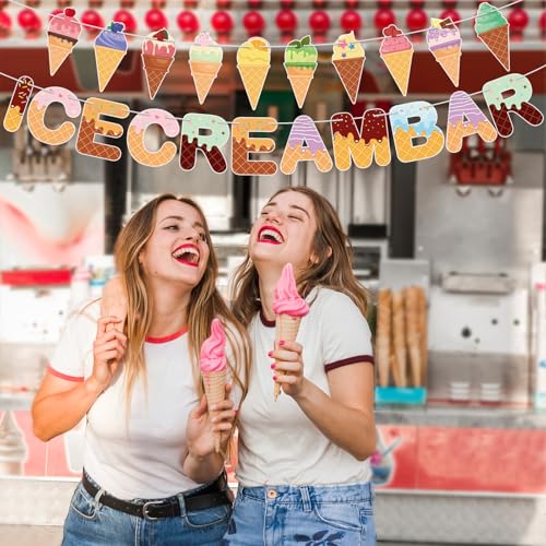 Image of Ice Cream Party Decorations Ice Cream Bar Banner Colorful Garland Photo Prop Summer Sweet Shop Birthday Party Baby Shower Wedding Decorations for Girls Kids Dessert Table Supplies