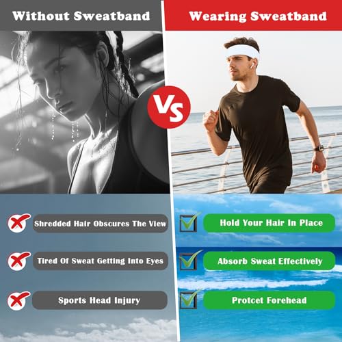 Image of Sweatbands Sports Headbands for Men & Women - 3 Pack Moisture Wicking Cotton Headband for Tennis, Basketball, Running, Gym - Sweat Band