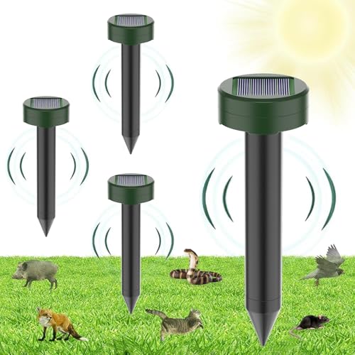 Répulsif Taupe Solaire à Ultrason 4 Pièces, Répulsif Solaire à Ultrasons pour Souris, pour Pelouse, Jardin Résistant aux Intempéries pour Taupe, Serpent, Campagnol, Gopher et Autres Animaux