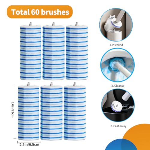 Image of 60pcs Disposable Toilet Brush Refill Pads, Replacement Brush Heads, Toilet Cleaner Refills,Disposable Wand Heads,Bathroom Cleaning,Toilet Cleaning Scrubbers Compatible with Most Toilet Brushes