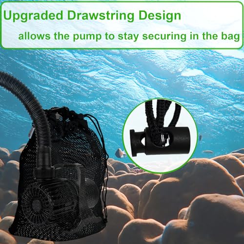 Cover Geny Pond Pump Filter Bag, 1 Pc 12\" x 15.5\" Drawstring Submersible Water Pump Barrier Bag, Black Mesh Media Bags, Pond Pump Covers for Aquarium, Swimming Pool, Outdoor Fountain.