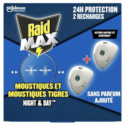 Raid Max Recharges Diffuseur Electrique Liquide Night & Day - Anti-Moustiques et Moustiques Tigres...