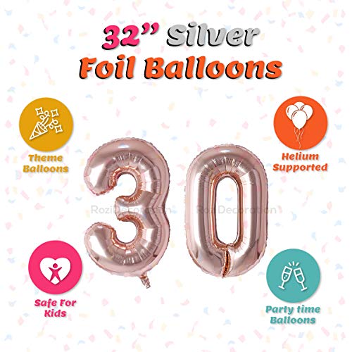 Image of Rozi Decoration 32 inch Inch Rose Gold 30 Number Foil Balloons for 30 Birthday Decoration Items | Happy 30th Anniversary Decoration | Happy 30th Birthday Decoration Items Pack of 2 Pcs
