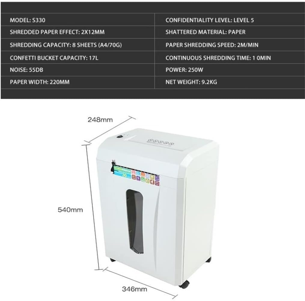 17L Electric Shredder Super Shredding Ability Office Home Paper Document Grinder Crusher Destroyer (Size : 248 * 540 * 346mm)