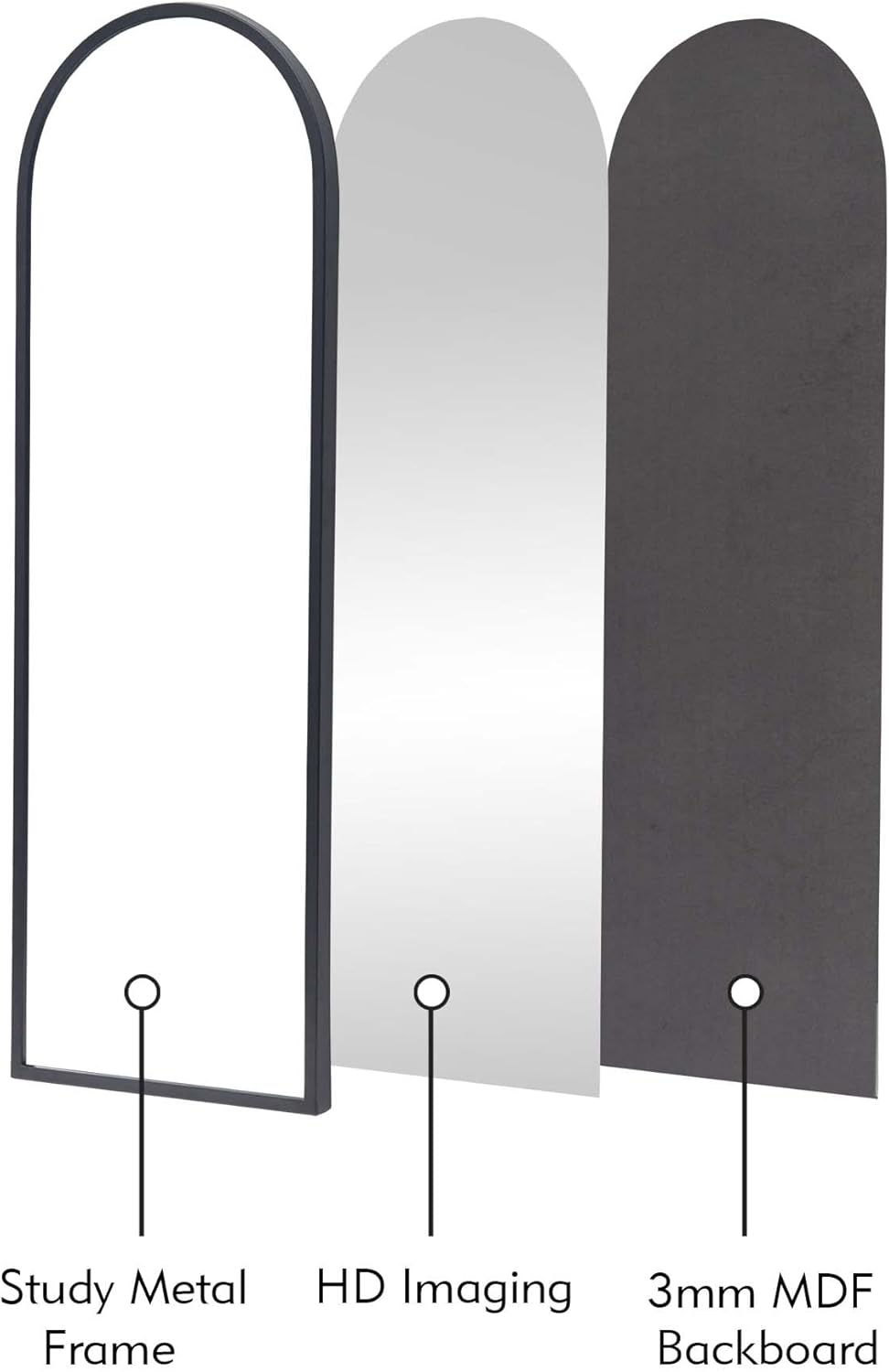 PARISLOFT Arched Wall Mounted Mirror, Full Length Door Floor Mirror,Matte Black Metal Framed Decorative Mirror,47.6”H