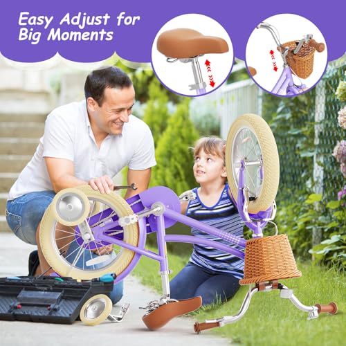 Image of 67i Girls Bike with Training Wheels 12 /14 /16 /20 Inch, Toddler Girl Bicycle for Ages 3-12, Bicicleta para Ninas with Basket, Bell, Adjustable Seat & Handlebar, Padded Seat, Chain Guard