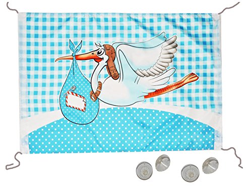 alles-meine.de GmbH XL Türschild / Dekofahne -  Storch - Baby blau / zur Geburt  - z.B. für Fenster / Tür - Aussen & Innen - Fensterfahne / Fahne - Jungen - Klapperstorch Babyp..