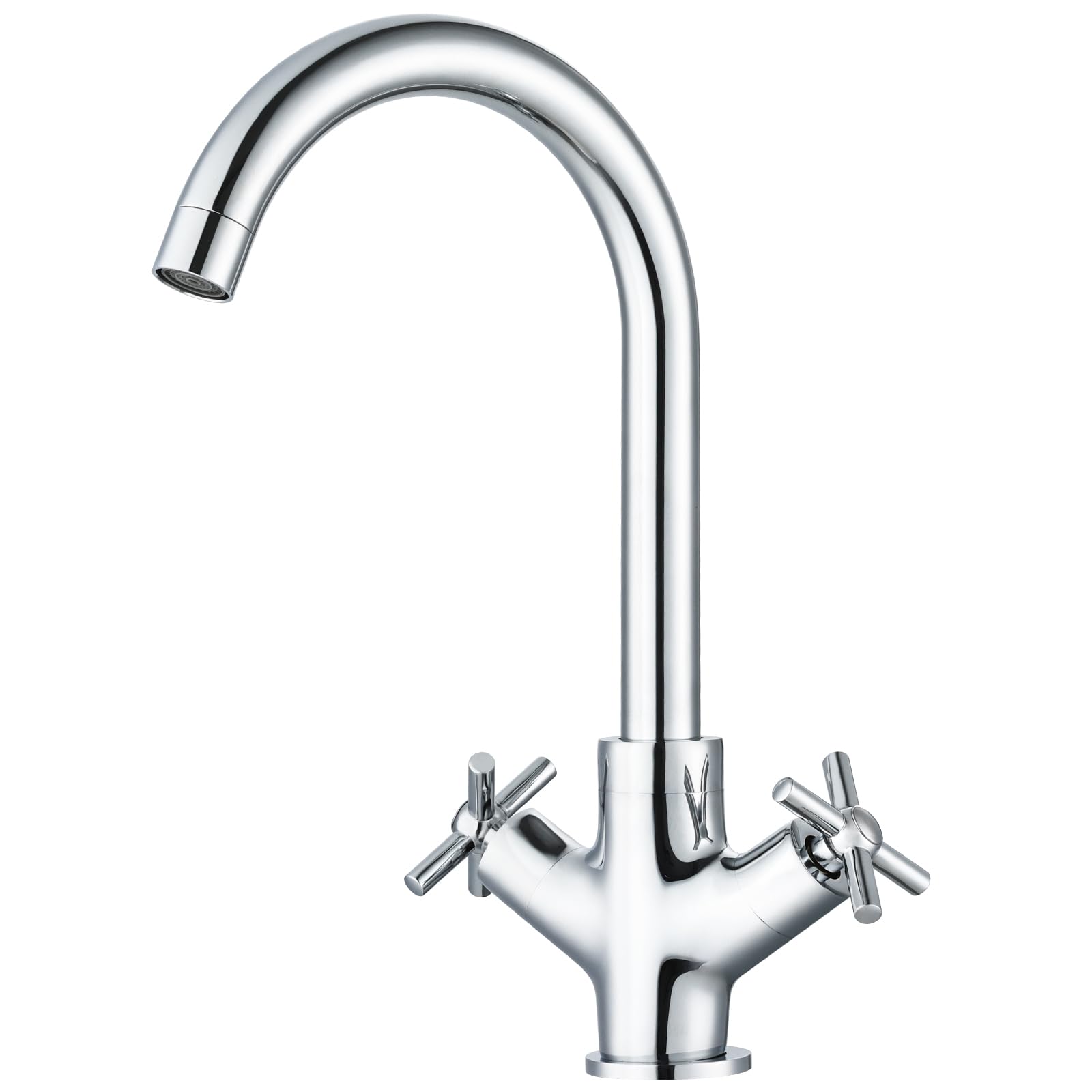 Hapilife Kitchen Taps Mixer Dual Lever - Solid Brass Kitchen Mixer Taps 1 Hole with 360° Swivel Spout, Cross Handle Monoblock Traditional Faucets EasyFit Chrome Sink Tap