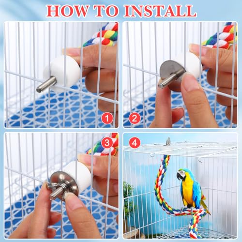 Image of Colorful Bird Rope Perch Stand, Birdcage Swing Spiral Toys, Bird Climbing Standing Bungee Rope Perches Chew Toys Cage Accessories for Cockatiels Parrots Birds (24 inch /60 cm)